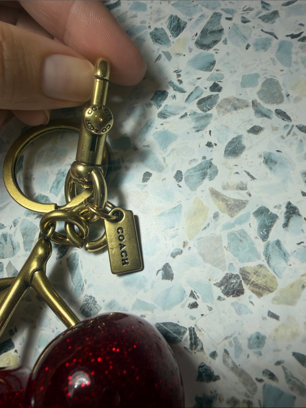 Coach Gold-Tone Keychain with Red Glitter Cherry Charms - Picture 4 of 4